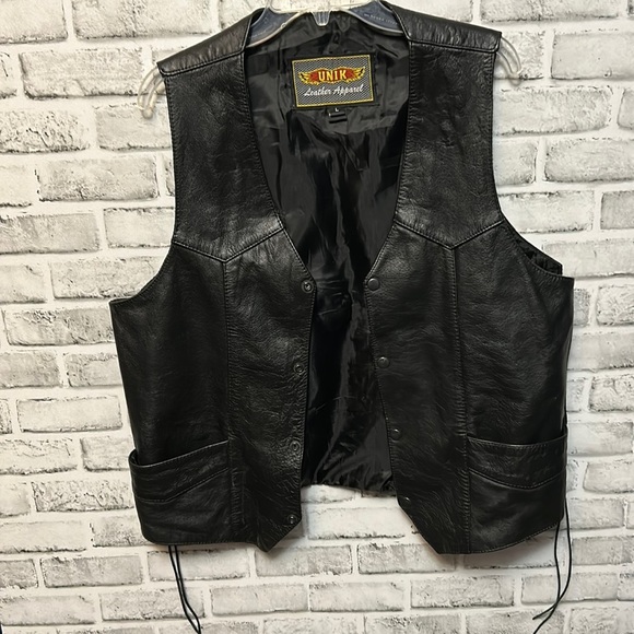 Unik Jackets & Coats Unik Black Leather Motorcycle Vest Size Large